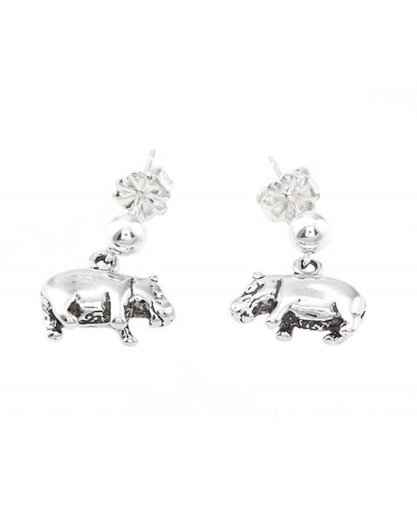 Sterling Silver Oxidized Hippopotamus Hippo Dangle Earrings - CY11DGM0QNR