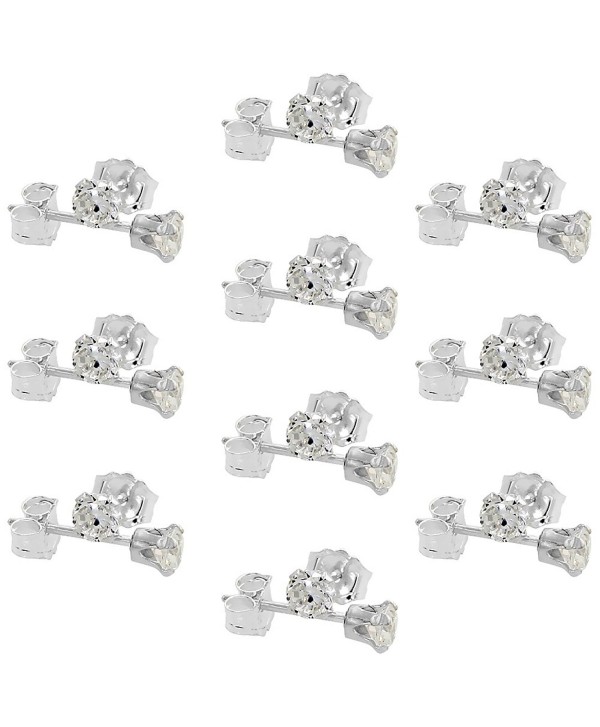 10 Pair Set Sterling Silver Cubic Zirconia Earrings Studs 3 mm 4 prong 1/4 carat/pair - CK11N6FK5WB