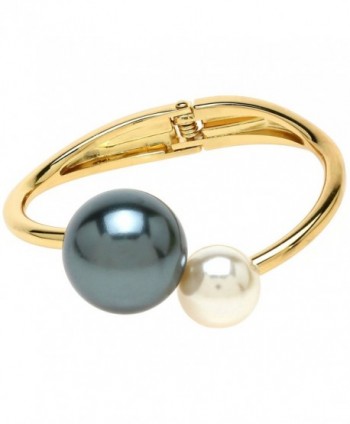 Lova Jewelry Ivory Peacock Pearl Gold Tone Glam Hinge Metal Bangle Bracelet - C612NYYJI2D