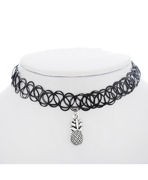 MJARTORIA Black Henna Tattoo Elastic Stretch Hippy Choker Collar BFF Necklace with Charm Pendant - CH1253YXLNH