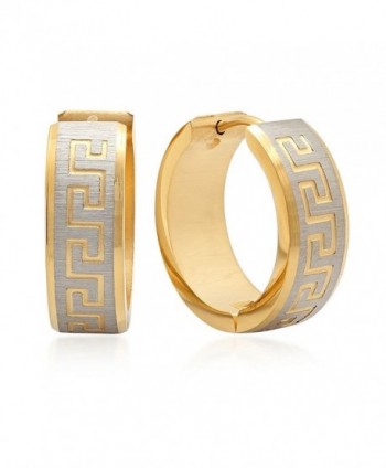 1/2 Inch Stainless Steel Yellow Gold Plated Greek Key Hoop Earrings - CS116K5YI59