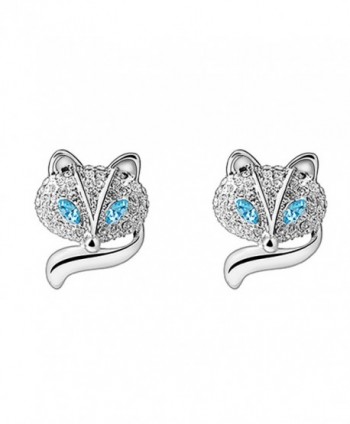 RARITYUS FashionSwarovski Austrian Crystal Earrings Studs Blue Eye Silver Lovely Fox Jewelry - blue - CZ185RKGCHC