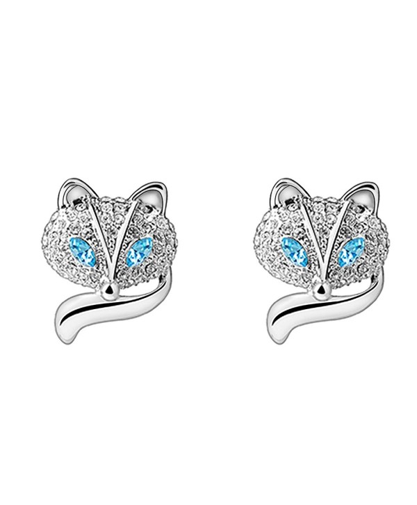 RARITYUS FashionSwarovski Austrian Crystal Earrings Studs Blue Eye Silver Lovely Fox Jewelry - blue - CZ185RKGCHC