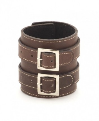 81stgeneration Women's Men's Genuine Leather Brown 70 mm Adjustable Punk Rock Cuff Bracelet - CG116AT11DL