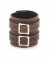 81stgeneration Women's Men's Genuine Leather Brown 70 mm Adjustable Punk Rock Cuff Bracelet - CG116AT11DL