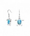 Sterling Silver Turtle Peace Sign Hook Earrings with Simulated Blue Opal - CI11LD698B9