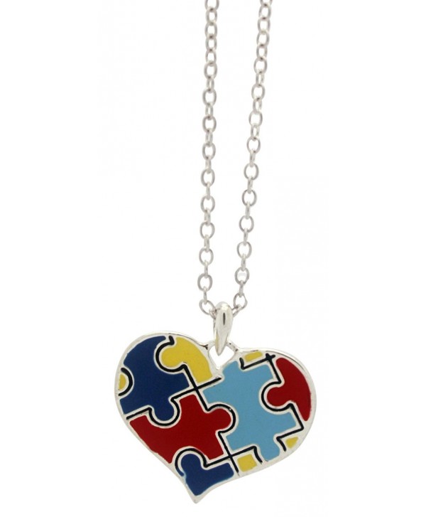 Autism Puzzle Piece Heart Pendant Necklace - CF115WNR3KR