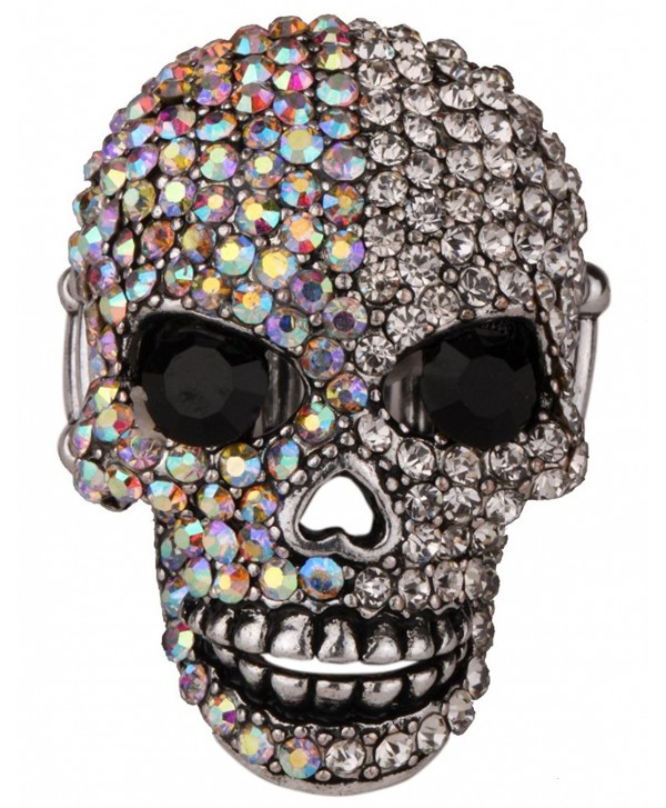 Angel Jewelry Women's Crystal Bling Skull Biker Pin Brooch - silver AB - C412O6729EI
