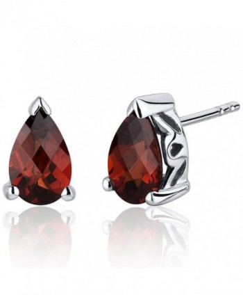 2.00 Carats Garnet Pear Shape Basket Style Stud Earrings in Sterling Silver Rhodium Nickel Finish - CX116ULJO25