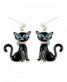 DianaL Boutique Black Kitty Cat Earrings Post Enameled Gift Boxed Fashion Jewelry for Girls and Women - CA11SG8H9R7