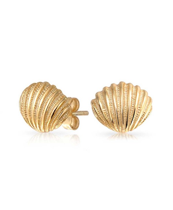 Bling Jewelry Nautical Seashell Stud earrings Gold Plated 9mm - CQ12K5GWVL1
