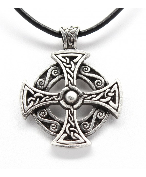 Pewter Solar Cross Celtic Druid Pagan Irish Pendant on Leather Necklace - C711G2JO0ZB