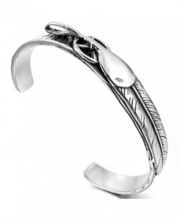 INBLUE Women's Stainless Steel Bracelet Bangle Cuff Silver Tone Feather - CR125K5PN5N