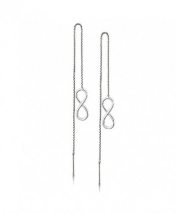 Rhodium Plated 925 Sterling Silver Open Infinity Threader Long Dangle Earrings- Thin Bar Backing - CH17Z2GHI4D