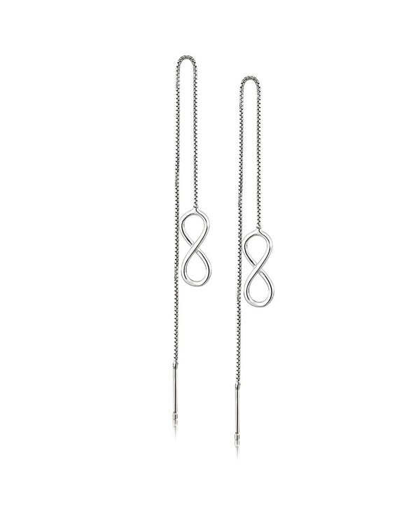 Rhodium Plated 925 Sterling Silver Open Infinity Threader Long Dangle Earrings- Thin Bar Backing - CH17Z2GHI4D