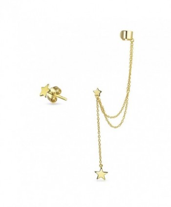 Bling Jewelry Double Linked Earrings Stars Ear Cuff Set Gold Plated Silver - C111VWWSM57