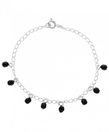 Silver Plated Simulated Azabache Jet Black Charm Link Thin Bracelet 7" - CZ12C9NFWZZ