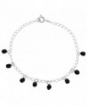 Silver Plated Simulated Azabache Jet Black Charm Link Thin Bracelet 7" - CZ12C9NFWZZ