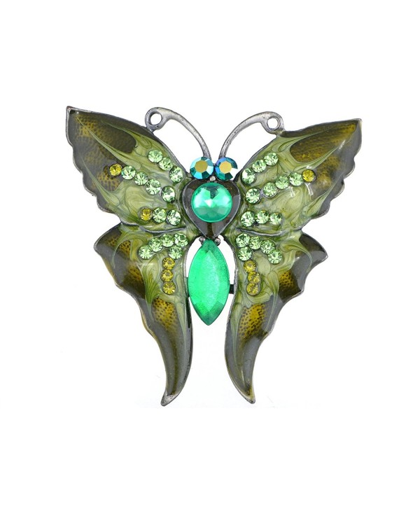 Alilang Womens Antique Silvery Tone Green Rhinestones Vintage Butterfly Brooch Pin - CX113T2CWZT