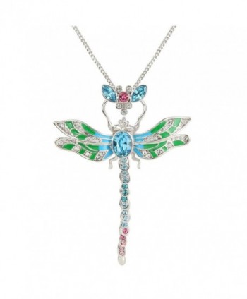 EleQueen Women's Silver-tone Enamel Dragonfly Pendant Necklace Adorned with Austrian Crystal - Blue - CC11TK1XQNZ