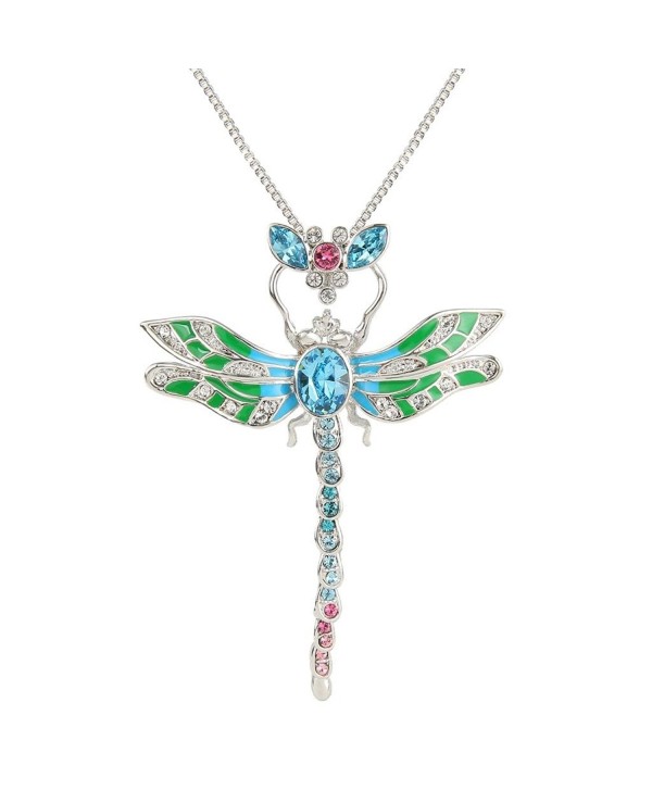 EleQueen Women's Silver-tone Enamel Dragonfly Pendant Necklace Adorned with Austrian Crystal - Blue - CC11TK1XQNZ