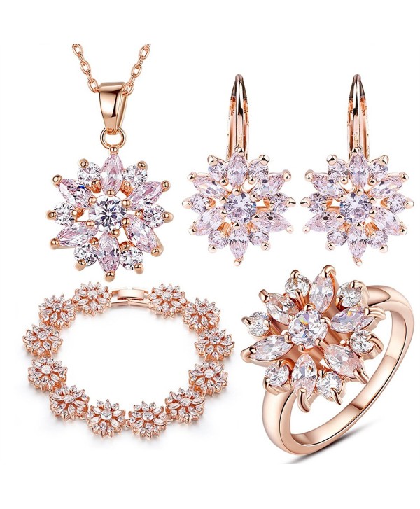 BAMOER Women Ladies Jewelry Set Rose Gold Plated Finger Ring Pendants Necklace Stud Earring Charms Bracelet - C111TNITH9H