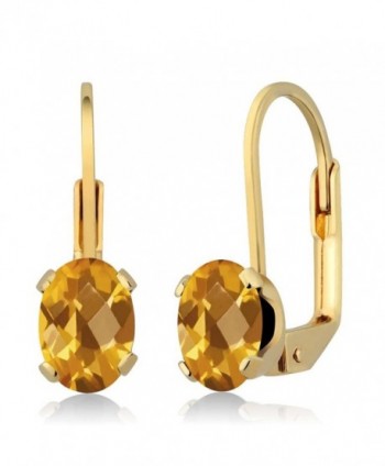 1.40 Ct Oval Checkerboard Yellow Citrine Gold Plated 4-prong Leverback Earrings - CS1179R10MB