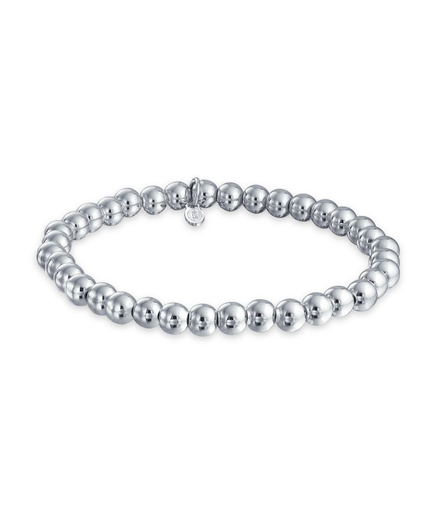 Bling Jewelry Sterling Silver 6mm Bead Stretch Bracelet Stackable 7.5 Inch - CW11IKYBMCZ