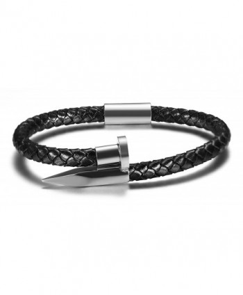 JTrendy 3 Pcs Set Tri-Color Match Genuine Leather Nail Cuff Bracelet for Women with Magnet Clasp - Silver - CC1897WX96X