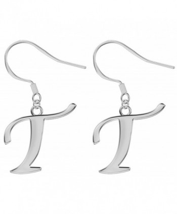Plain Silver Initial Hook Earrings - Alphabet - Letter - Made to a high jewellery quality finish - T - CH128TUSP9H