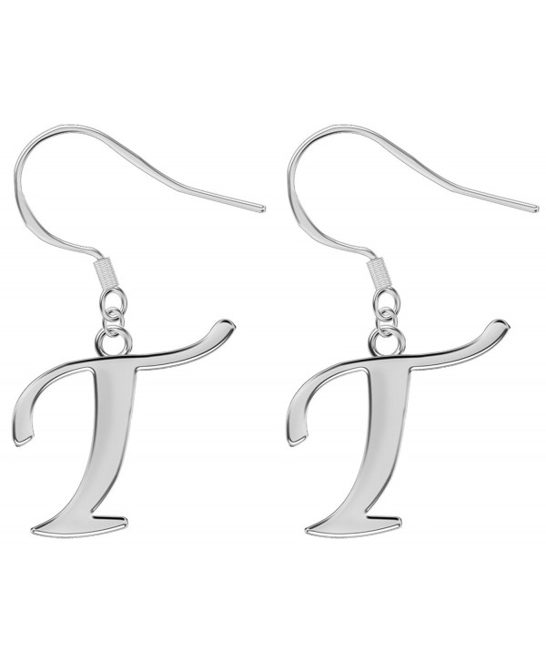 Plain Silver Initial Hook Earrings - Alphabet - Letter - Made to a high jewellery quality finish - T - CH128TUSP9H