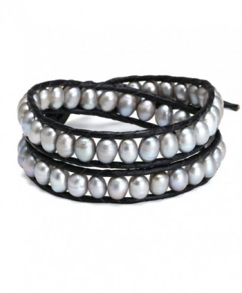 Aobei Handmade Dyed Grey Cultured Pearl Beaded Bracelet 2 Wraps Braided Bracelet for Ladies-2 Wraps Bracelet - CF121MEDM4F