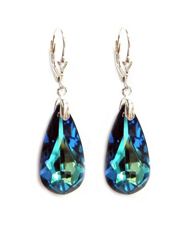 Swarovski Elements Crystal Sterling Silver Leverback Dangle Earrings - Bermuda Blue - CO118YVNJJD