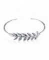 ATHENAA S925 Sterling Silver Leaf Adjustable Cuff Bangle Bracelet - C21899N6KYQ