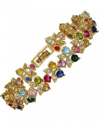 Rizilia Jewelry Gold Plated Crystal Round Cut Multi-Color Tennis Statement Fashion Bracelet - C911GVUN80T