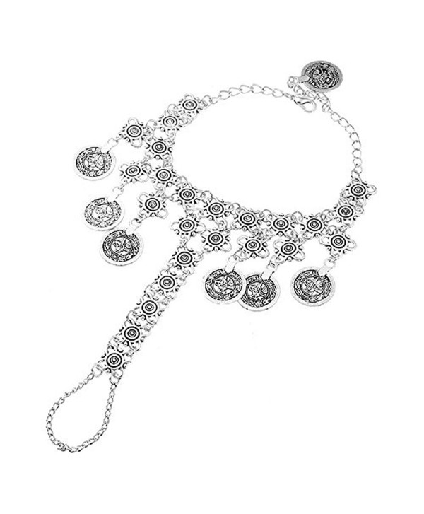 Idealway Vintage Silver Coin Bracelet Adjustable Handmade Floral Boho Gypsy Ethnic Bracelet Ring chain - C3126NOKGWZ