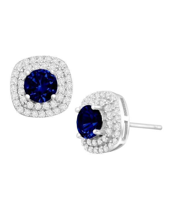 1 3/4 ct Created Sapphire and Cubic Zirconia Halo Stud Earrings in Sterling Silver - C212H532XMJ