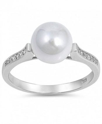 White CZ Simulated Pearl Beautiful Ring New 925 Sterling Silver Band Sizes 5-10 - CP12NRRAET9