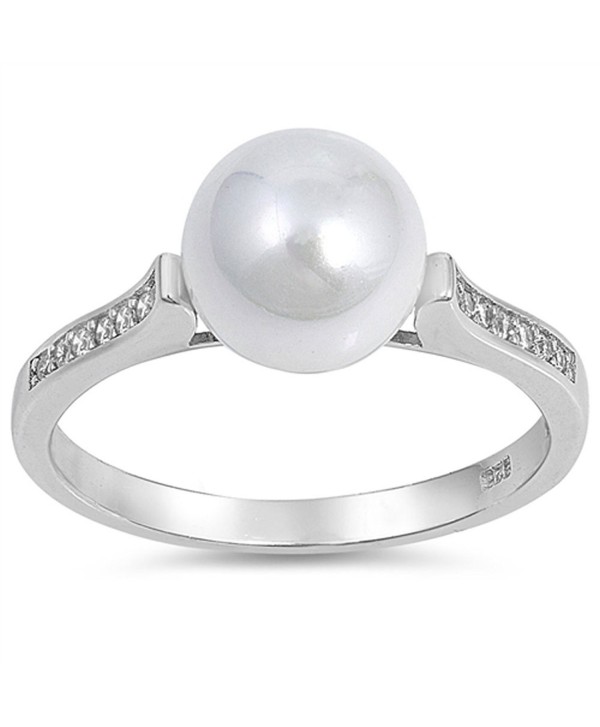 White CZ Simulated Pearl Beautiful Ring New 925 Sterling Silver Band Sizes 5-10 - CP12NRRAET9
