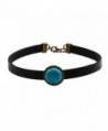 Yunhan Natural Turquoise and Flat Black Leather Choker Necklace & Bracelet Set for Women Adjustable - CL12KDMUT89