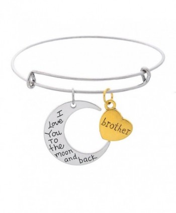 Moon And Heart Pendants "Mom I Love You To The Moon And Back " Expandable Wire Bangle Bracelet - Brother - C4182ZE0O5X