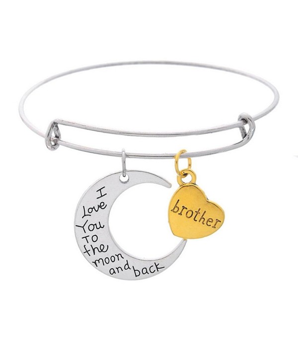 Moon And Heart Pendants "Mom I Love You To The Moon And Back " Expandable Wire Bangle Bracelet - Brother - C4182ZE0O5X