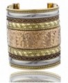 Goldtone with Bronze and Silvertone Elephant Design 3 Inch Adjustable Antique Cuff Bangle (F-1078) - CW11KGFVT9H