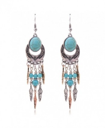 Ginasy Sterling Silver Plated Long Imitation Turquoise Oval Stud Drop Earrings - C112DM5KSIZ