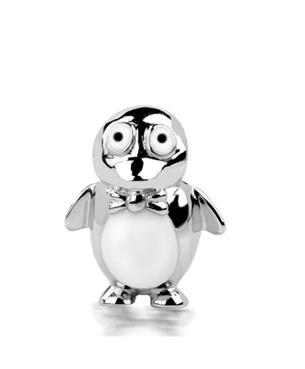 Jovana Sterling Silver Penguin Bead Charm White and Black Enamel- fits Pandora Bracelet - C7116ENXFGZ