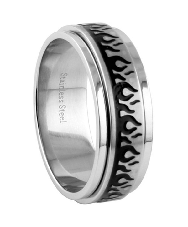 8MM Stainless Steel Flame Spinner Wedding Band (Size 8 to 15) - CC11BC4CAYX