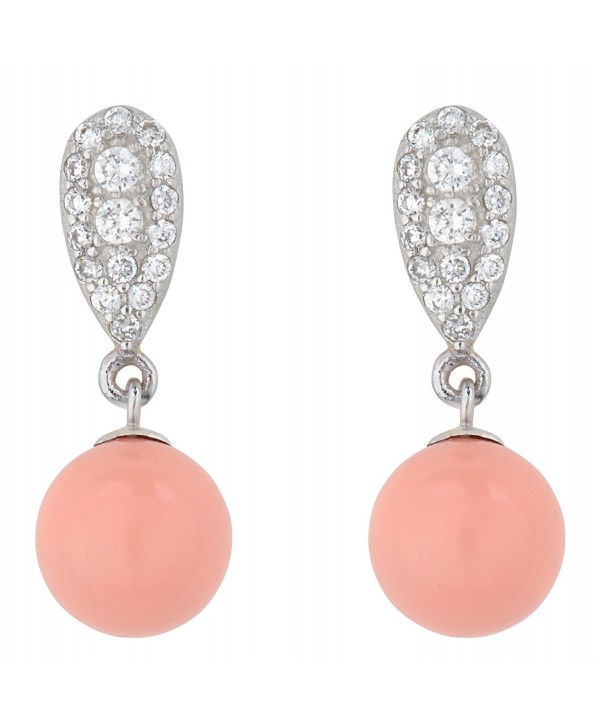 925 Sterling Silver Drop Dangle Earrings with Swаrovski Simulаted Coral Pink Pearls - Made in England - C417YQ98T46