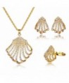 MOOCHI 18K Gold Plated Fan-Shaped Golden Chain Pedant Necklace Earrings Jewelry Set Party Dance - C9128J3JWBT