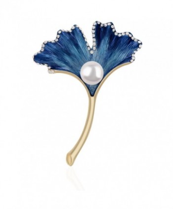 Muliticolor Rhinestone Crystal Dailywear Imitation - "Gold Blue Ginkgo Leaf Imitation Pearl 2.48""x1.89""" - C0183RWX4RG