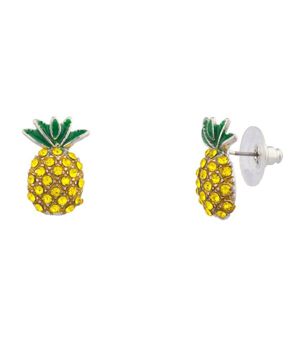 Lux Accessories Fruit Cocktail Pave Pineapple Stud Earrings - CL11WUVWQOH